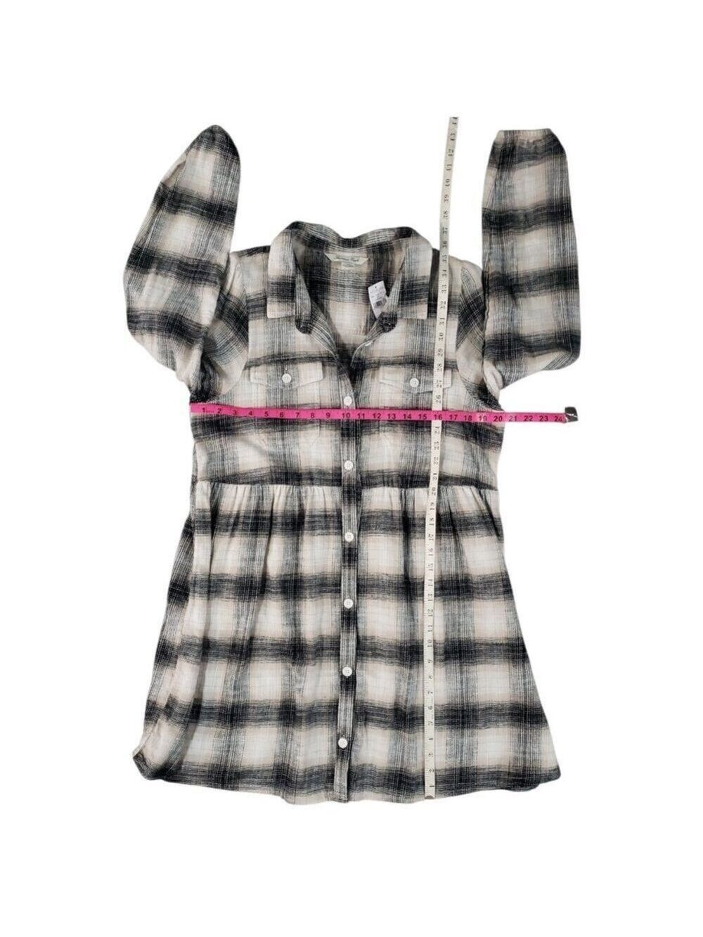 American Eagle Women's Long Sleeve Plaid Dress Size L Beige Black - Picture 8 of 9